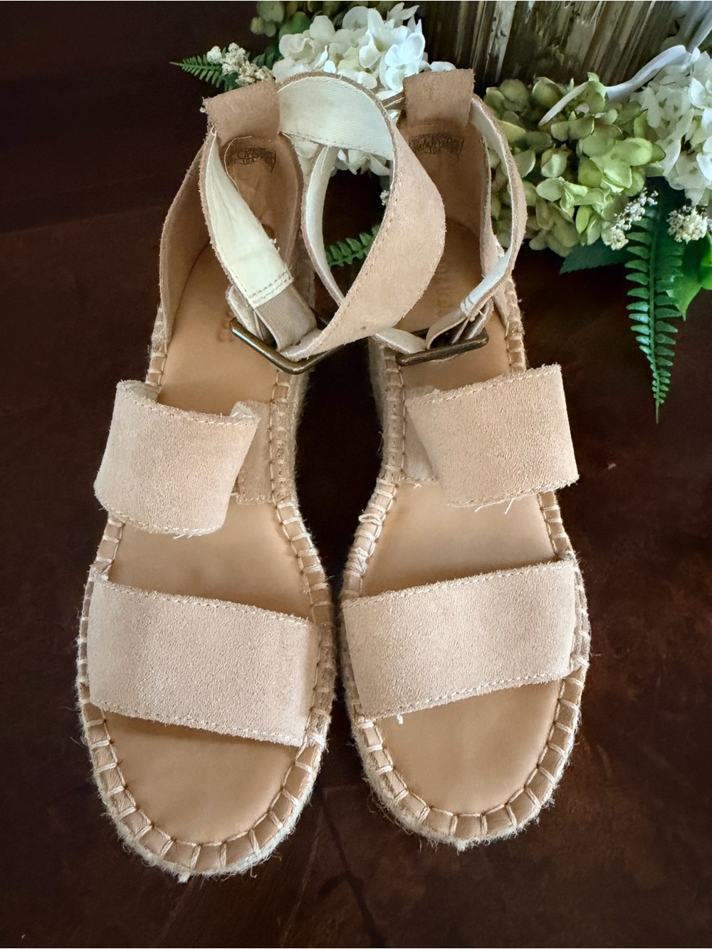 Soludos Beige Suede Espadrille Sandals with Ankle Strap